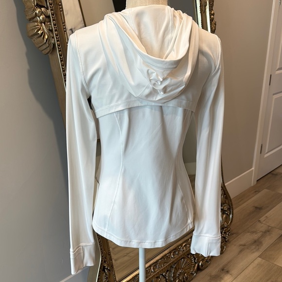 White Athletic Zip-Up Jacket with Hood - Picture 4 of 5